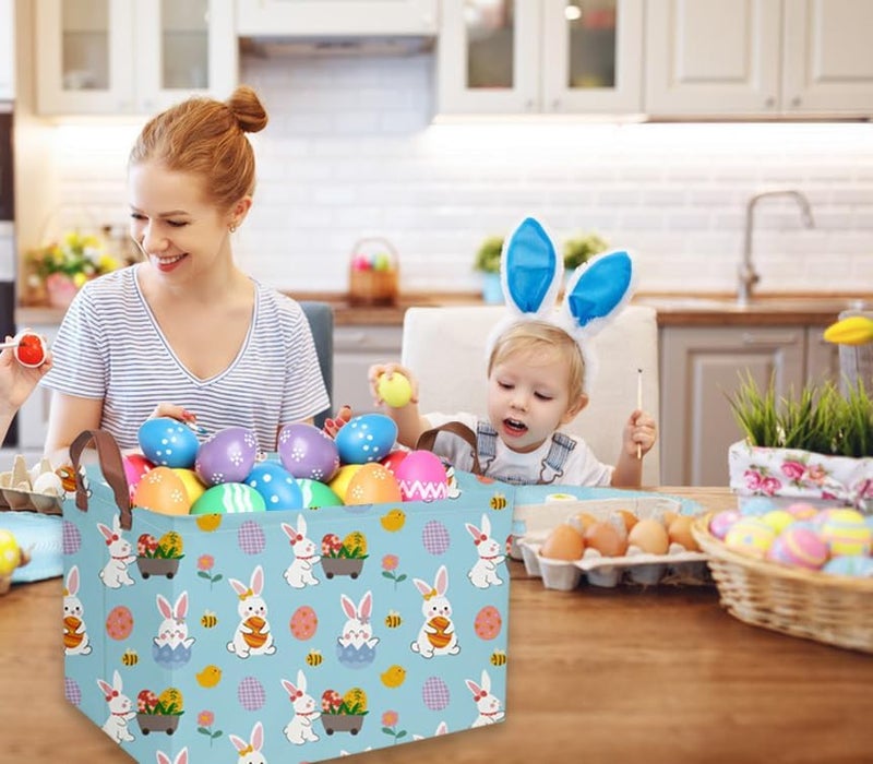 DDBASKET Rectangular Easter Basket Kids Gift Baskets Empty Baby Basket for Boys and GirlsToy Storage Bins Organizer Bin Box Cute Room Decor for Home(Blue easter) - Image 4